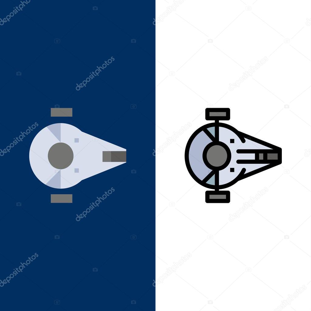 Cruiser, Fighter, Interceptor, Ship, Spacecraft  Icons. Flat and