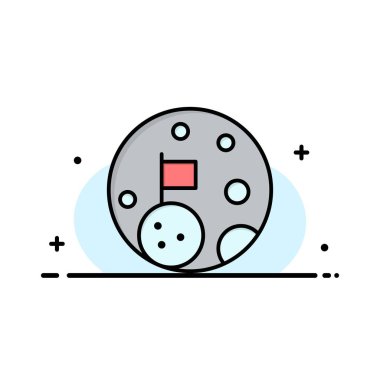 Ay, Bayrak, Uzay, Planet Business Flat Line Dolu Simge Vektörü