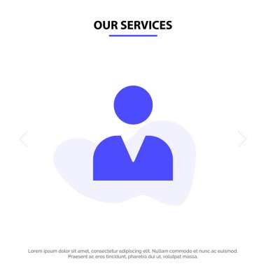 Hizmetlerimiz Yöneticisi, Man, Kullanıcı Katı Glyph Icon Web kartı 