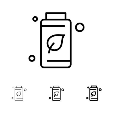 Şişe, Yeşil, Ağaç, Yeşil Kalın ve ince siyah çizgi simgesi seti