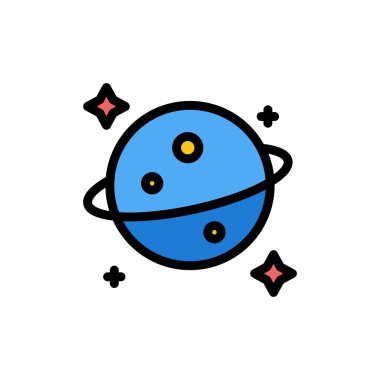 Gezegen, Satürn, Uzay Yassı Renk Simgesi. Vektör simgesi afiş Templ