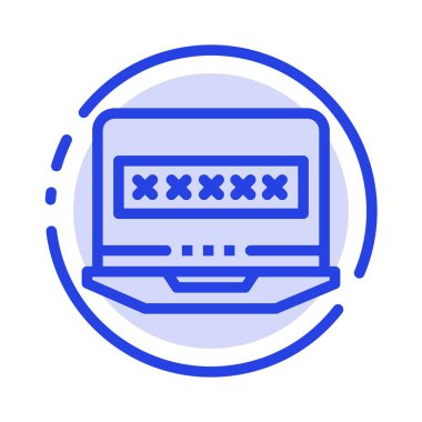 Laptop, Bilgisayar, Kilit, Güvenlik Mavi Noktalı Çizgi Simgesi