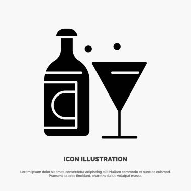 Şarap, Cam, Şişe, Paskalya katı Glyph Icon vektör