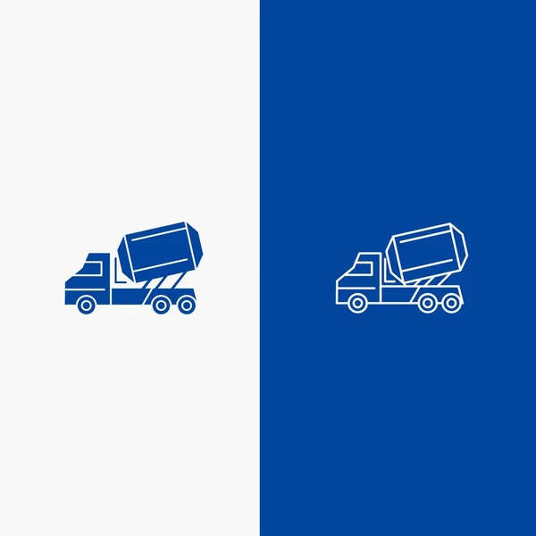 Camion, ciment, construction, véhicule, ligne de rouleau et Glyph Soli — Image vectorielle