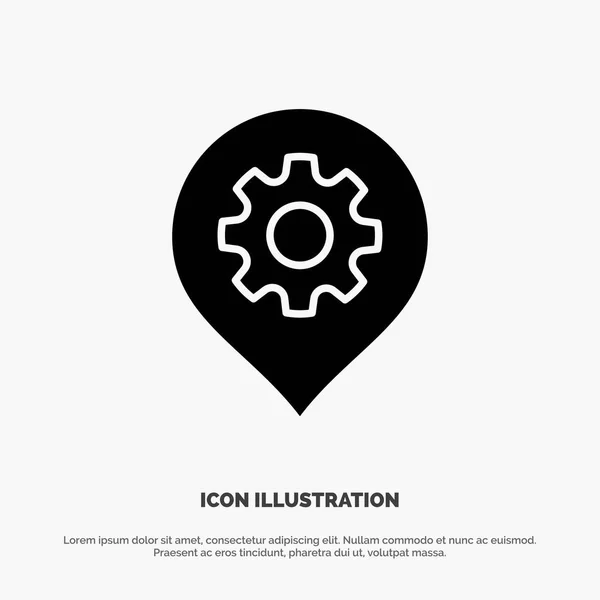 Engranaje, Ajuste, Ubicación, Mapa sólido Glifo Icono vector — Vector de stock