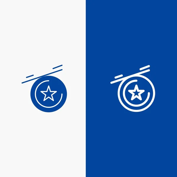 Yıldız, Madalya Hattı ve Glyph Solid simgesi Mavi afiş — Stok Vektör