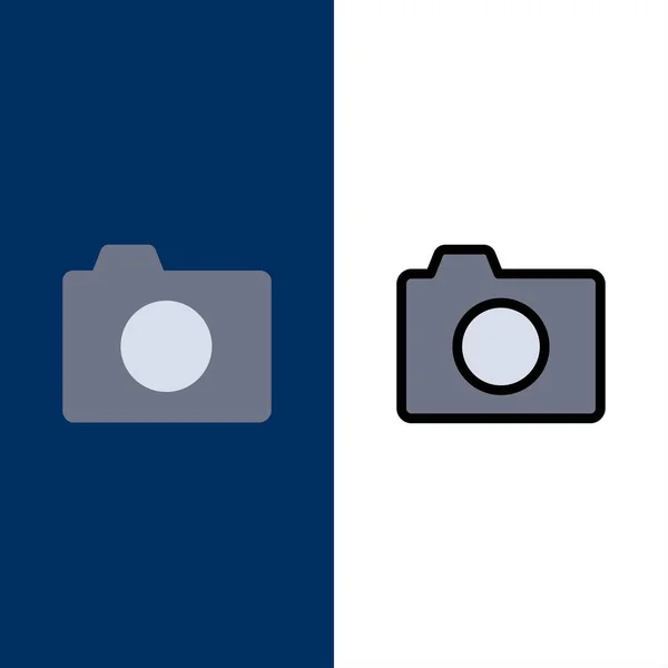 Kamera, Bild, Foto, grundlegende Symbole. flache und liniengefüllte Symbole — Stockvektor