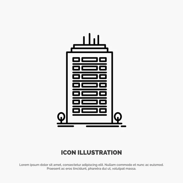 Bâtiment, Bureau, gratte-ciel, Tower Line Icon Vector — Image vectorielle