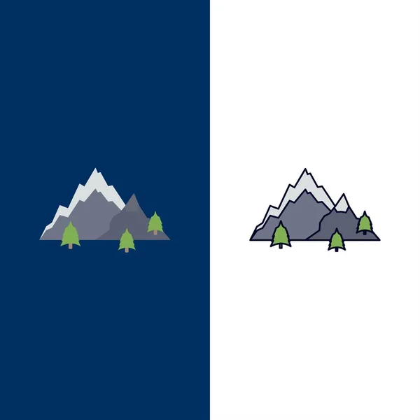 Montaña, paisaje, colina, naturaleza, árbol Color plano Icono Vector — Vector de stock