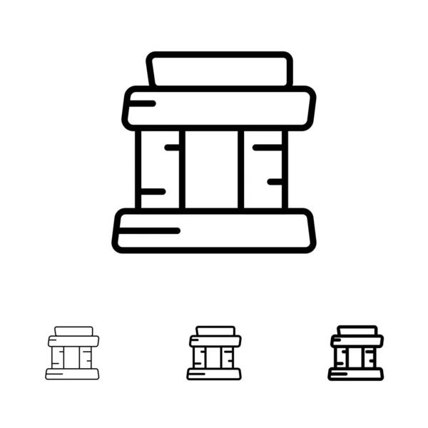Ориентир, Париж, Башня Болд и тонкая черная линия значок набор — стоковый вектор