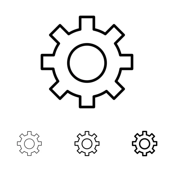 Einstellung, Gang, Schnittstelle, Benutzer fett und dünne schwarze Linie Icon-Set — Stockvektor