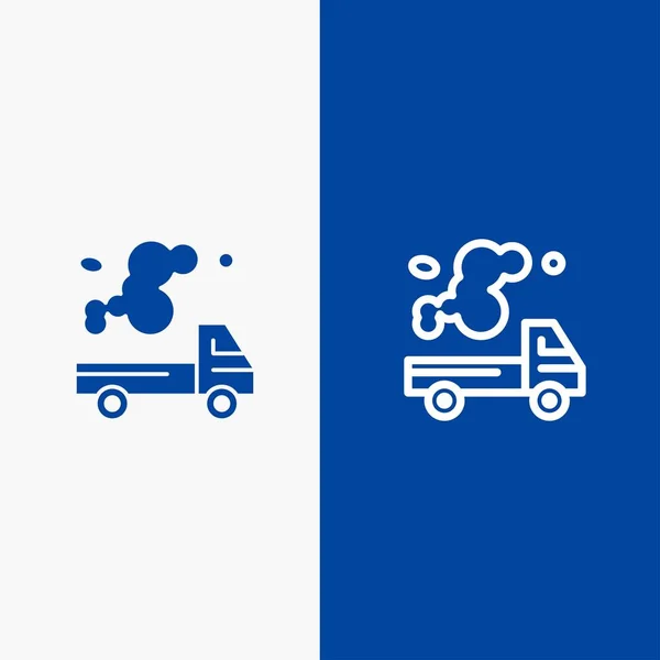 Samochód, ciężarówka, emisja, gaz, zanieczyszczenie linii i glif Solid — Wektor stockowy