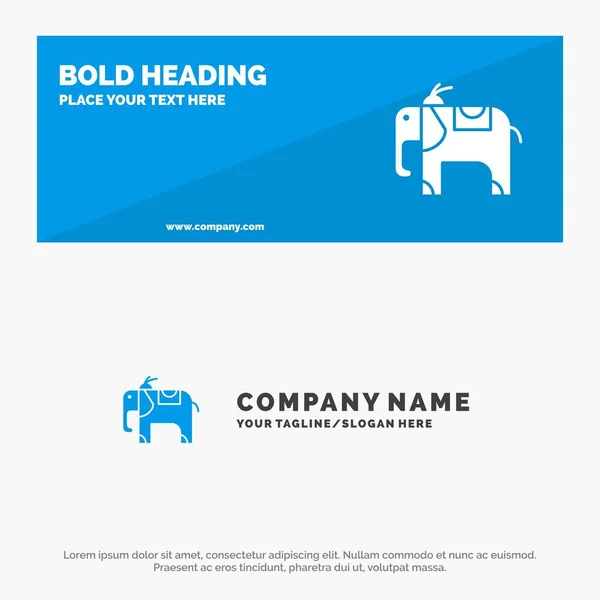 Elefante, Animal SOlid Icono Sitio Web Banner y logotipo de la empresa Tem — Archivo Imágenes Vectoriales