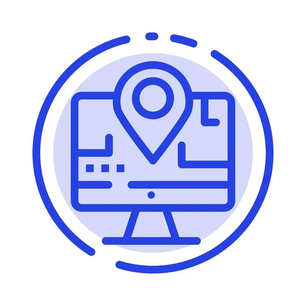 Computador, Mapa, Localização, Educação Blue Dotted Line Icon — Vetor de Stock