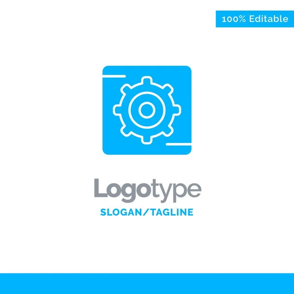 Engranaje, ajuste, caja azul sólido logotipo plantilla. Lugar para Tagline — Vector de stock