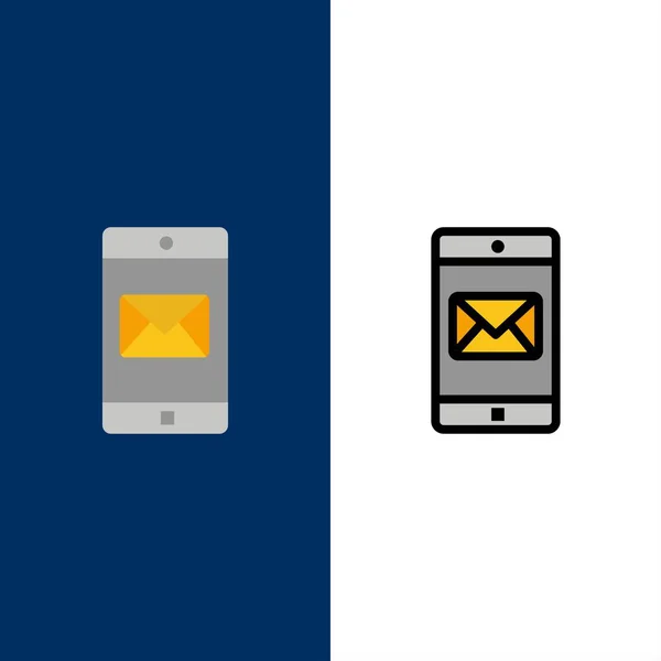 Aplikace, Mobilní, Mobilní aplikace, Mail Ikony. Plocha a L — Stockový vektor