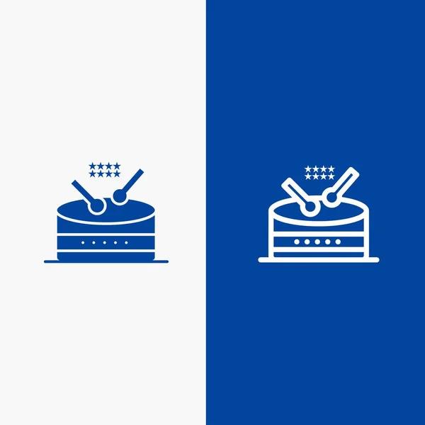 Bęben, instrument, muzyka, linia parady i glif ikona bryła niebieski b — Wektor stockowy