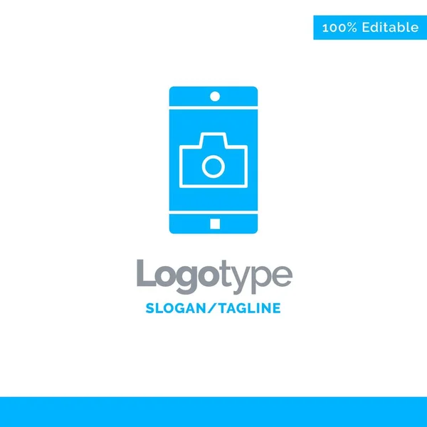 Aplicación, móvil, aplicación móvil, cámara azul sólido logotipo — Vector de stock