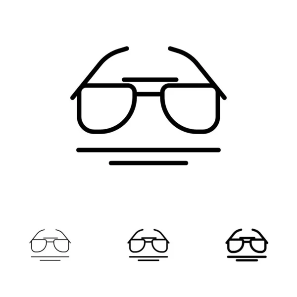 Brille, Auge, Blick, Frühling fett und dünne schwarze Linie Icon Set — Stockvektor