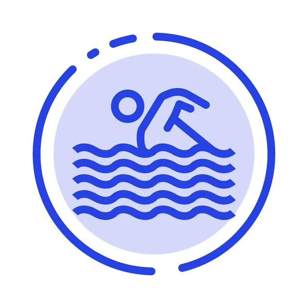 活动、运动、游泳、游泳、水蓝虚线Ico — 图库矢量图片
