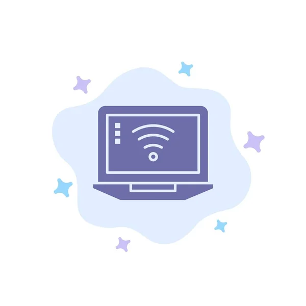 Φορητό υπολογιστή, υπολογιστής, σήμα, WiFi μπλε εικονίδιο στο αφηρημένο cloud backg — Διανυσματικό Αρχείο