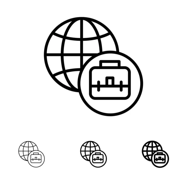 International Business Ensemble d'icônes de ligne noire audacieuses et fines — Image vectorielle