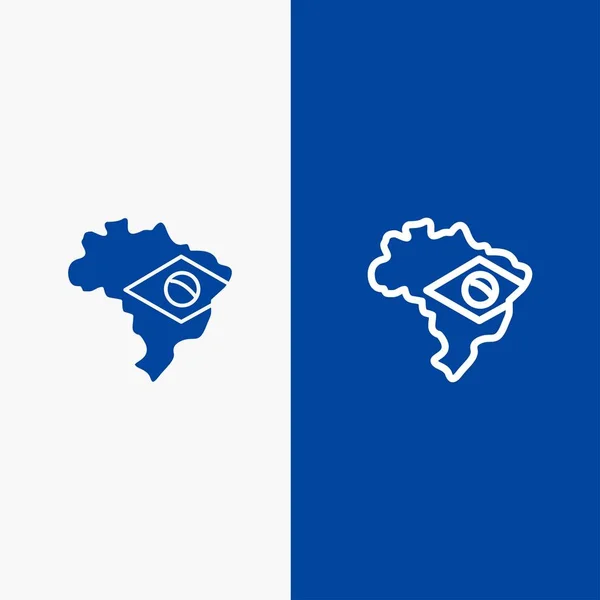 Mapa, Bandera, Línea Brasil e Icono de Glifo Sólido Banner azul — Vector de stock