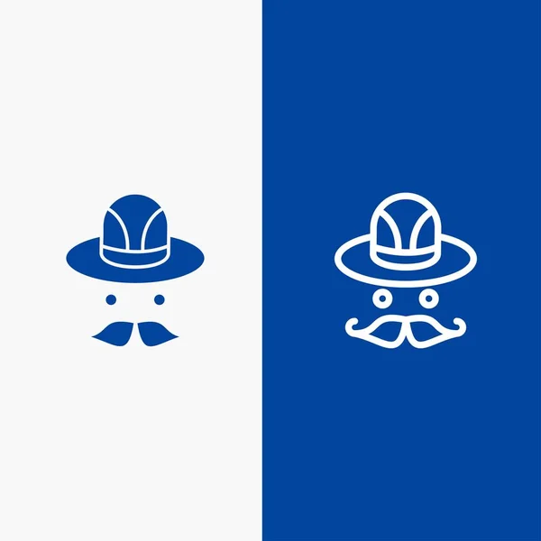 Pet, hoed, Canada lijn en glyph effen pictogram blauwe banner lijn en — Stockvector