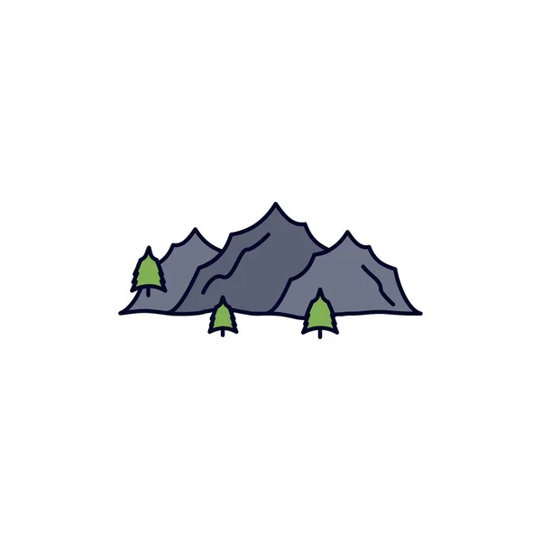 Montanha, paisagem, colina, natureza, árvore Flat Color Icon Vector —  Vetores de Stock