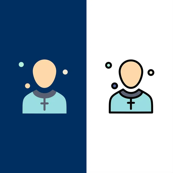 Cristiano, Iglesia, Hombre, Hombre, Predicador Iconos. Fil plano y de línea — Vector de stock