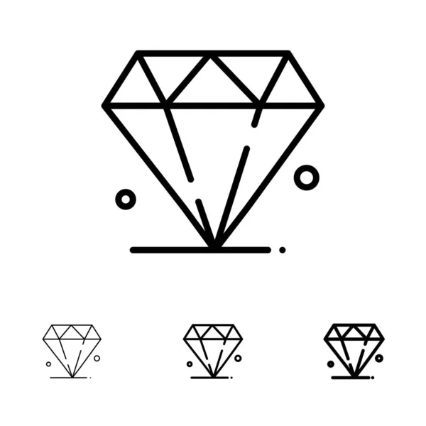Diamante, Joya, Madrigal Conjunto de iconos de línea negra audaz y delgada — Archivo Imágenes Vectoriales