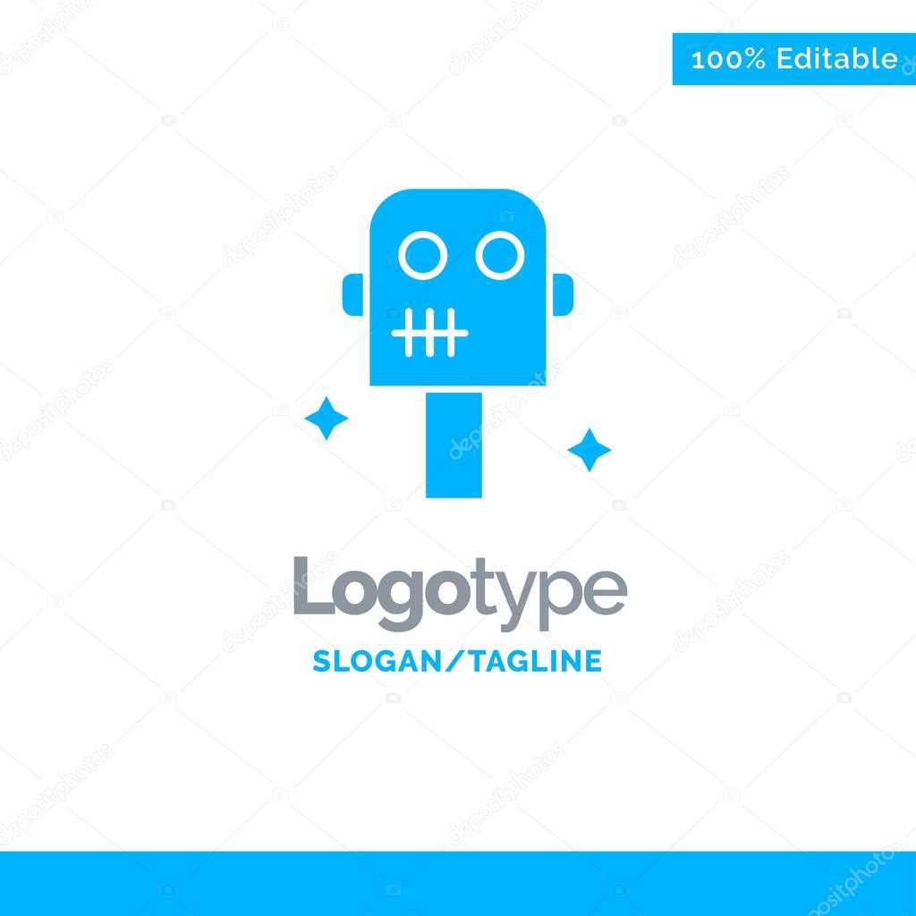 Space, Suit, Robot Blue Solid Logo Template. Place for Tagline