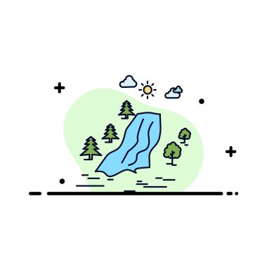 şelale, ağaç, ağrı, bulutlar, doğa Düz Renk Simge Vektör