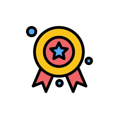 Ödül, Ödül Rozeti, Ödül Kurdele, Rozet Düz Renk Simgesi. Vektör