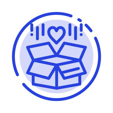 Hediye, kutu, teslim, sürpriz mavi noktalı çizgi çizgisi simgesi