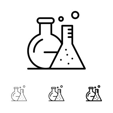 Tüp, Flask, Lab, Science Bold ve ince siyah çizgi simge seti