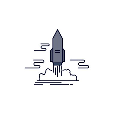 Fırlatma, yayınlama, uygulama, mekik, uzay düz renk simge vektör