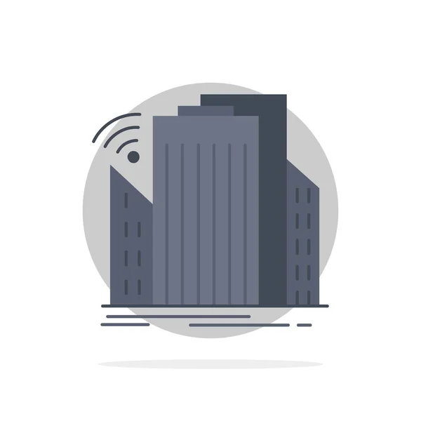 Budynki, miasto, czujnik, inteligentny, miejski płaski kolor ikona wektor — Wektor stockowy