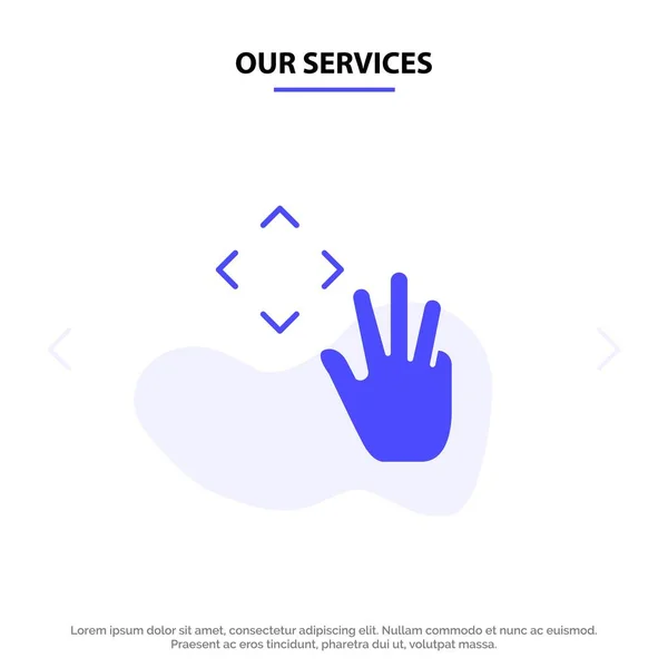 Nuestros servicios Mano, Cursor de mano, Arriba, Croup Solid Glyph Icon Web c — Vector de stock