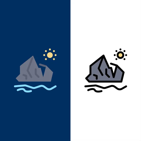 Ecología, Medio Ambiente, Hielo, Iceberg, Iconos de fusión. Piso y Lin — Vector de stock