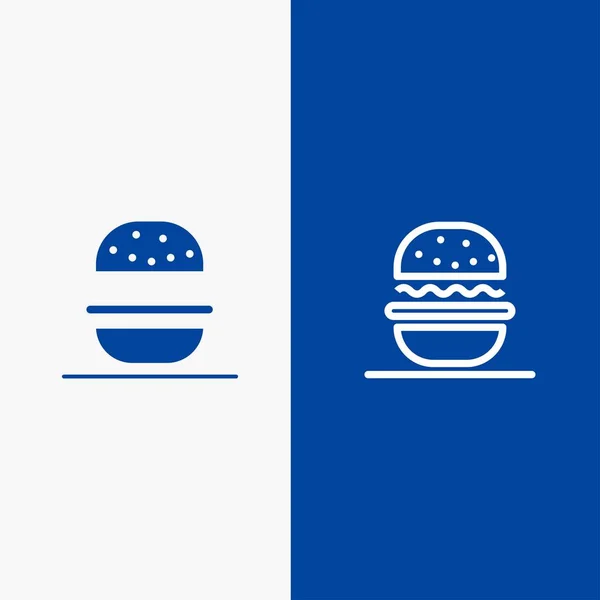 Burger, Eat, American, Usa Line e Glyph Ícone sólido Banner azul — Vetor de Stock