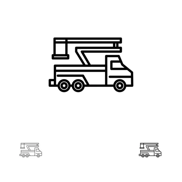 Grúa, camión, elevador, elevación, transporte Línea negra desnuda y delgada — Vector de stock