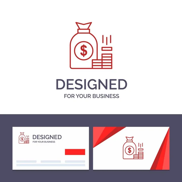 Kreative Visitenkarten- und Logovorlage Geld, Tasche, Bank, Finan — Stockvektor