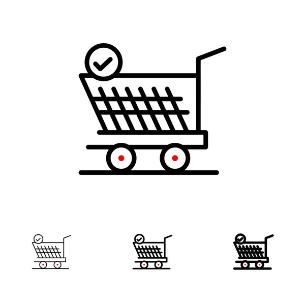 Einkaufswagen, Einzelhandel, Einkaufen, Warenkorb fett und dünne schwarze Linie Symbol se — Stockvektor