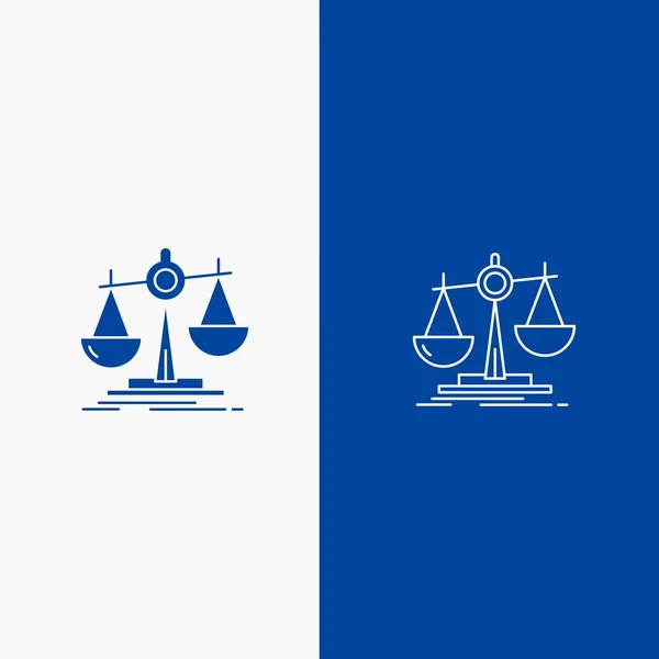 Equilibrio, Ley, Pérdida, Beneficio, Línea y Glifo Sólido icono Azul bann — Archivo Imágenes Vectoriales
