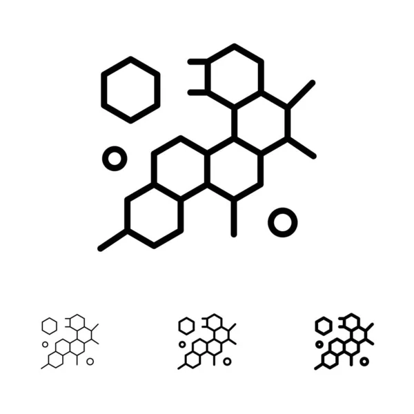 Cel, Molecule, Wetenschap Vet en dun zwart lijn pictogram set — Stockvector