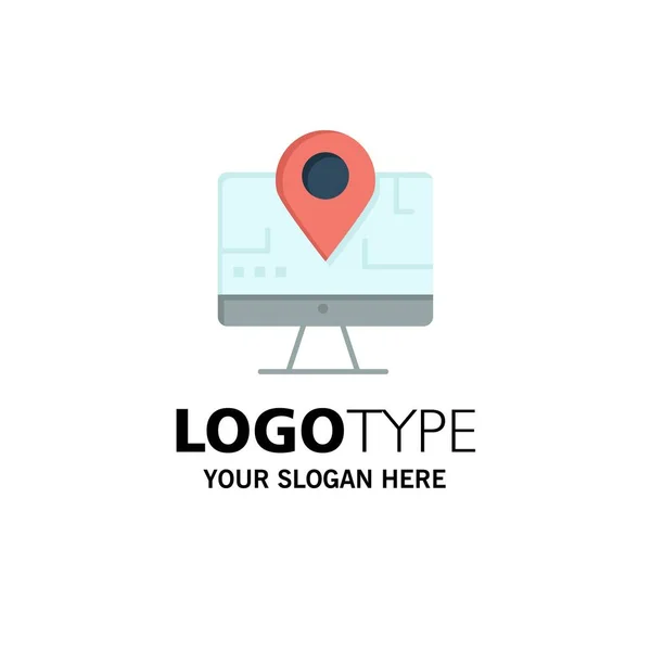 Számítógép, Térkép, helyszín, oktatási üzleti logo template. Lapos — Stock Vector