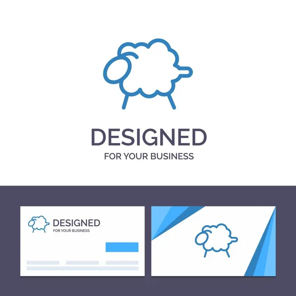 Modèle de carte de visite créative et logo Agneau, mouton, laine, Est — Image vectorielle