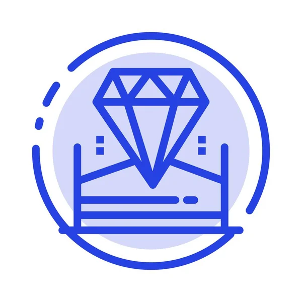 Τέλειο, διαμάντι, κόσμημα, μπλε εικονίδιο με διακεκομμένες γραμμές — Διανυσματικό Αρχείο