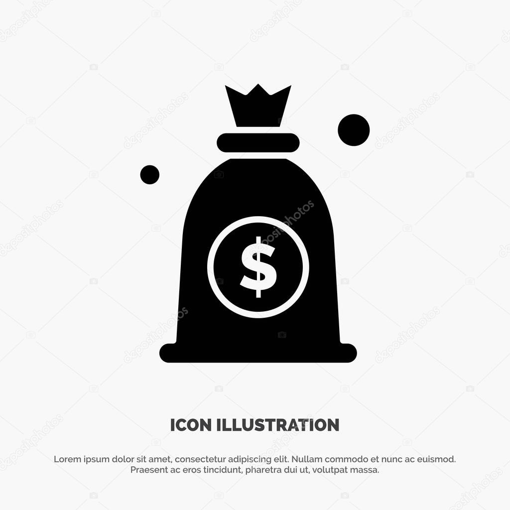 Dollar, Money, Bag solid Glyph Icon vector